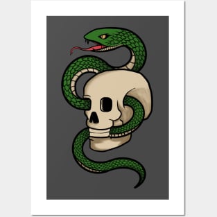 Vintage design skull and snake Posters and Art